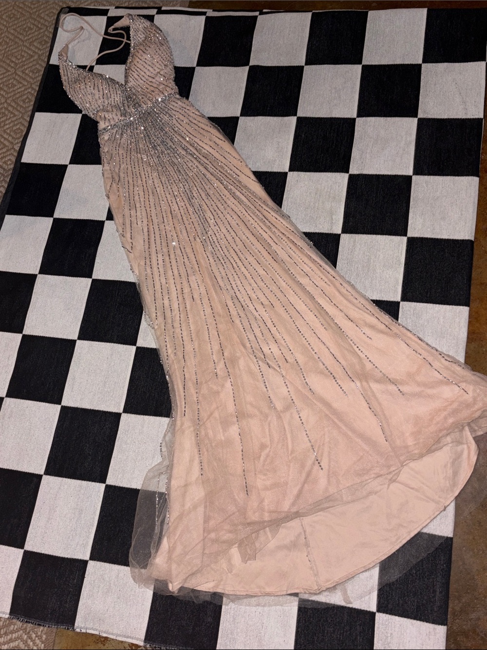 Gianni Bini Blush Pink Beaded Tulle Prom Gown